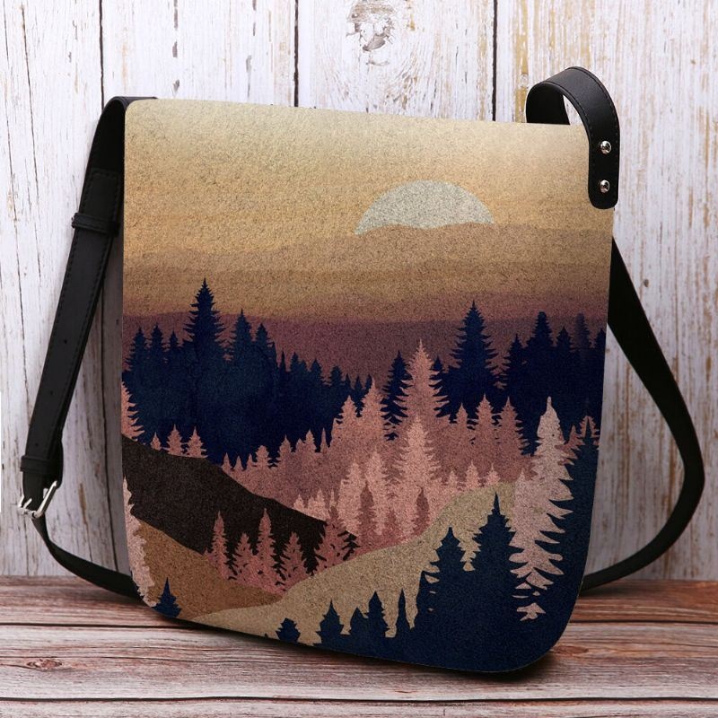 Kobiety Filcowe Damskie Mountain Treetop Print Wzór Multi-carry Osobowość Torba Na Ramię Torba Crossbody