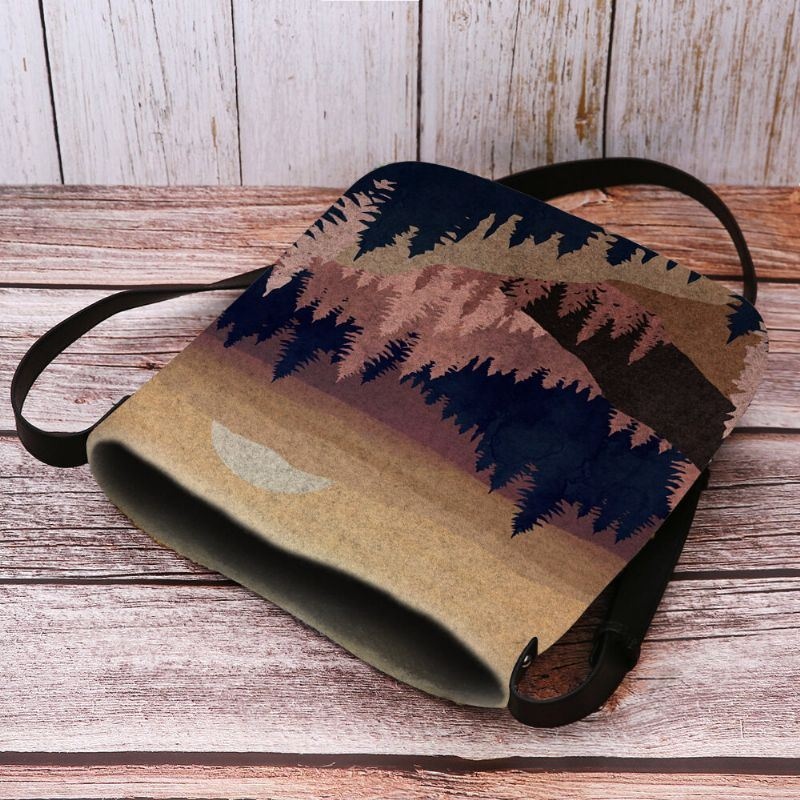 Kobiety Filcowe Damskie Mountain Treetop Print Wzór Multi-carry Osobowość Torba Na Ramię Torba Crossbody