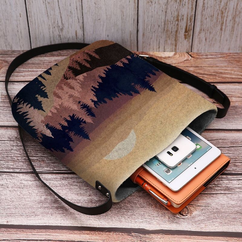 Kobiety Filcowe Damskie Mountain Treetop Print Wzór Multi-carry Osobowość Torba Na Ramię Torba Crossbody