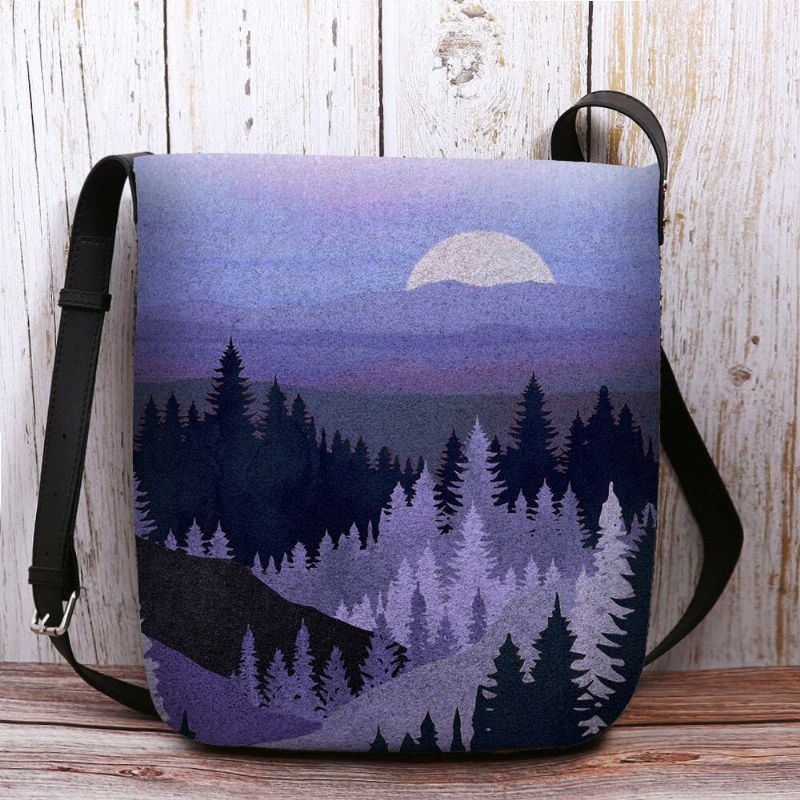 Kobiety Filcowe Damskie Mountain Treetop Print Wzór Multi-carry Osobowość Torba Na Ramię Torba Crossbody