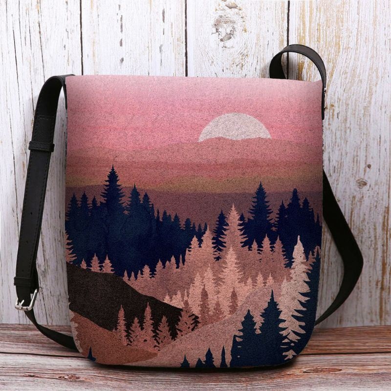 Kobiety Filcowe Damskie Mountain Treetop Print Wzór Multi-carry Osobowość Torba Na Ramię Torba Crossbody