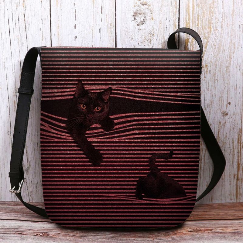 Kobiety Filcowy Wzór W Paski Trójwymiarowa Wizja Cat Print Torba Na Ramię Torba Crossbody