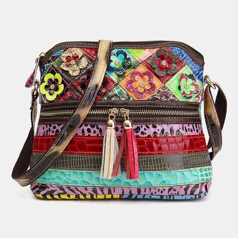 Kobiety Floral Vintage Skórzana Torba Crossbody Dziewczęca Dorywcza Torba Na Ramię