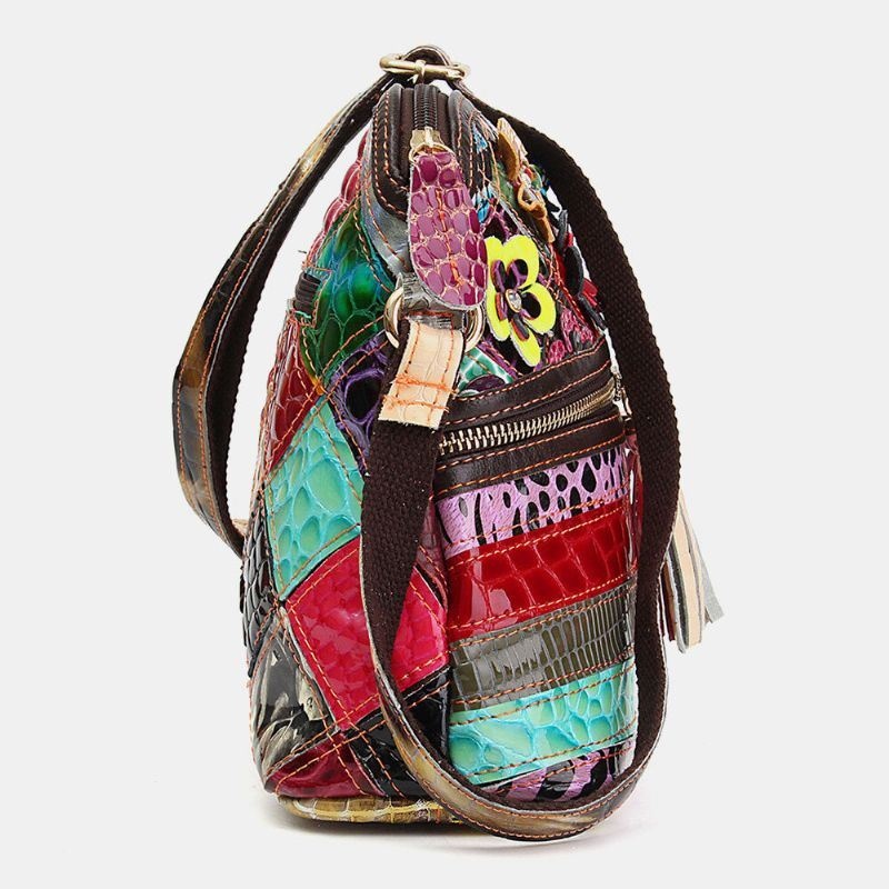 Kobiety Floral Vintage Skórzana Torba Crossbody Dziewczęca Dorywcza Torba Na Ramię