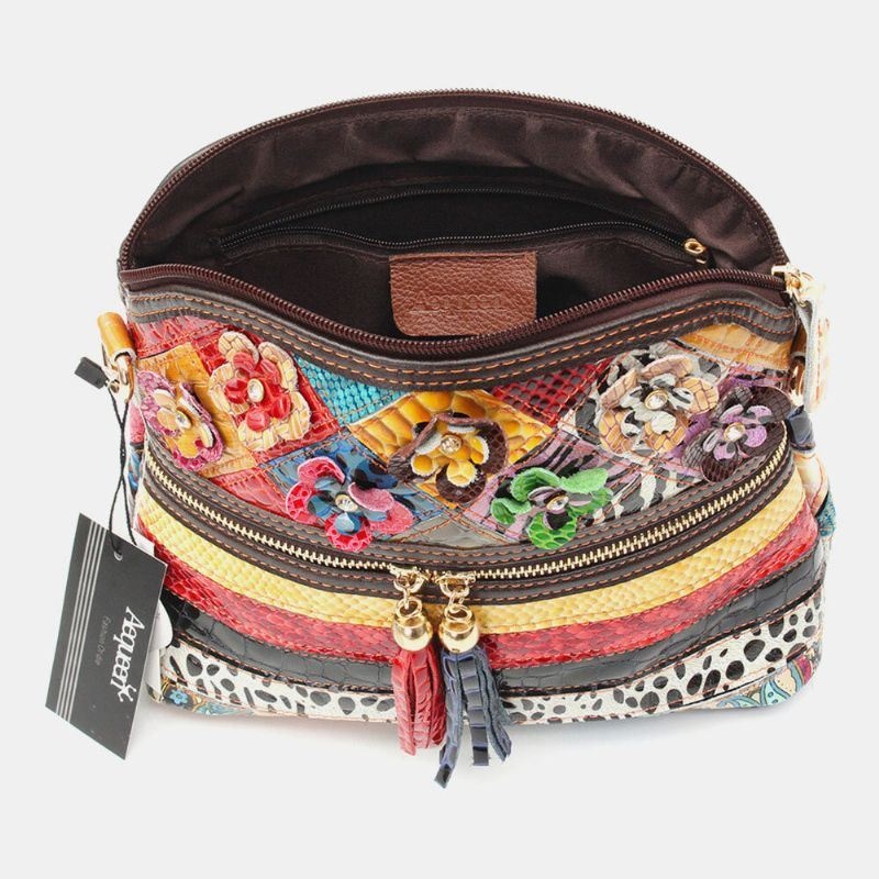 Kobiety Floral Vintage Skórzana Torba Crossbody Dziewczęca Dorywcza Torba Na Ramię