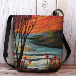 Kobiety Jagnięce Włosy Jesień Naturalna Scena Kolorowe Diy Torba Na Ramię Torba Crossbody