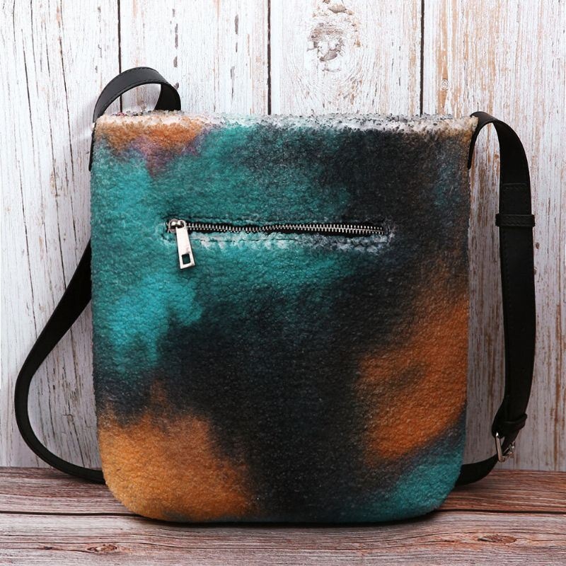 Kobiety Jagnięce Włosy Jesień Naturalna Scena Kolorowe Diy Torba Na Ramię Torba Crossbody