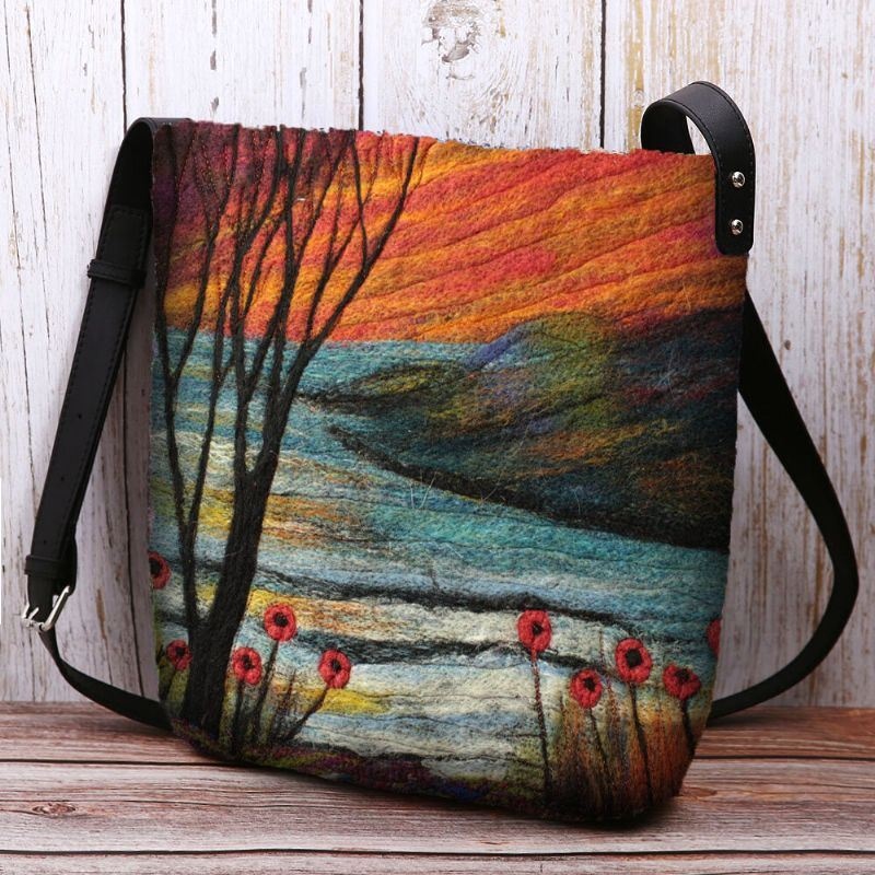 Kobiety Jagnięce Włosy Jesień Naturalna Scena Kolorowe Diy Torba Na Ramię Torba Crossbody