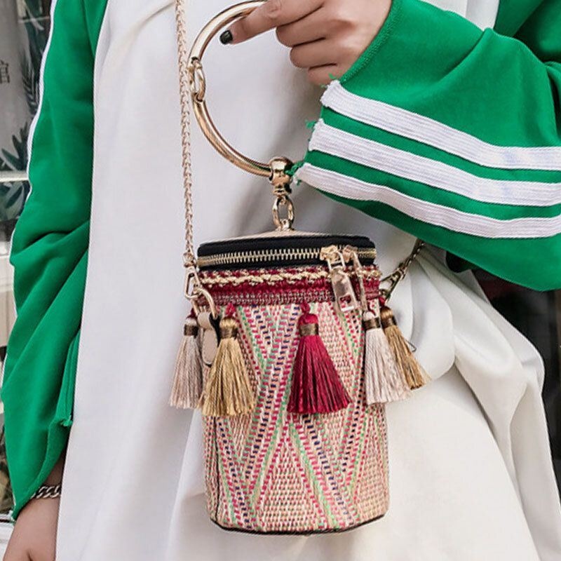 Kobiety Letnie Tassel Łańcuchy Słomkowa Torebka Torba Crossbody Torba Na Ramię