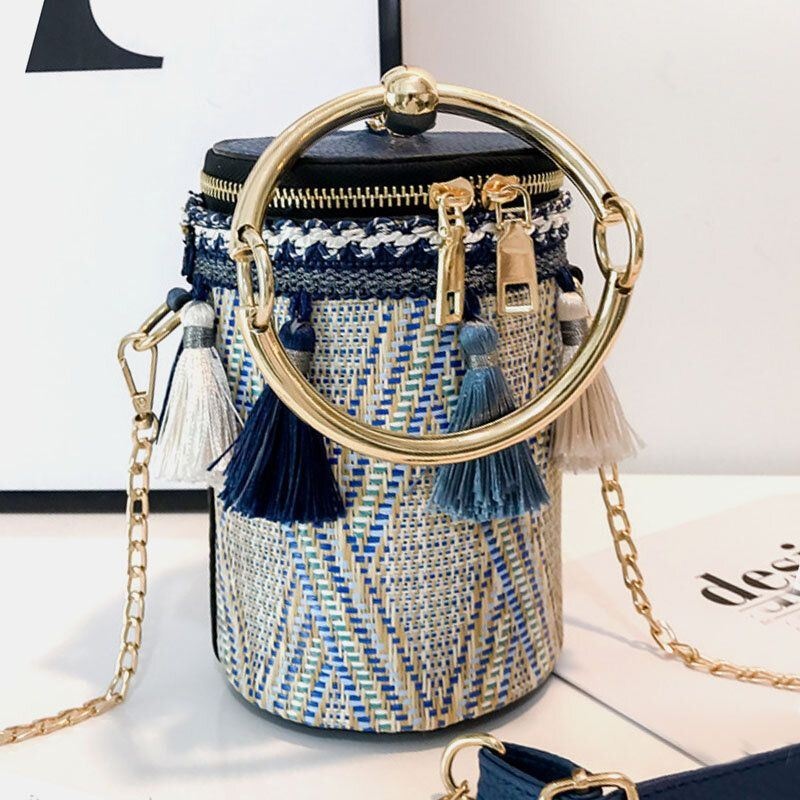 Kobiety Letnie Tassel Łańcuchy Słomkowa Torebka Torba Crossbody Torba Na Ramię