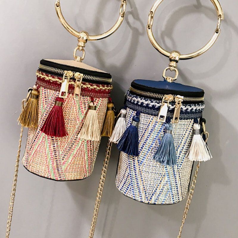 Kobiety Letnie Tassel Łańcuchy Słomkowa Torebka Torba Crossbody Torba Na Ramię