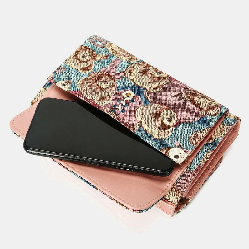 Kobiety Niedźwiedź Wzór 5 Gniazd Na Karty Łańcuch Telefon Torebka Crossbody Bag