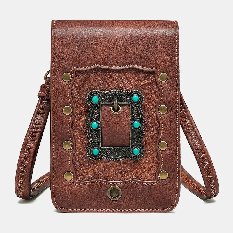 Kobiety Odpinany Pasek Na Ramię Sprzęt Nit Decor Wzór Węża Klapa Zapięcie Magnetyczne Projekt Torba Na Talię Crossbody