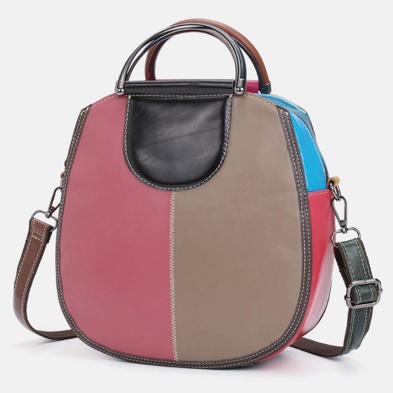 Kobiety Okrągła Torba Z Prawdziwej Skóry Patchworkowa Torba Crossbody Torebka Torba Na Ramię