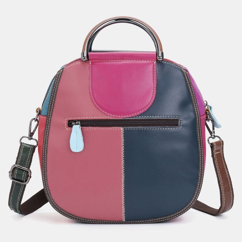 Kobiety Okrągła Torba Z Prawdziwej Skóry Patchworkowa Torba Crossbody Torebka Torba Na Ramię