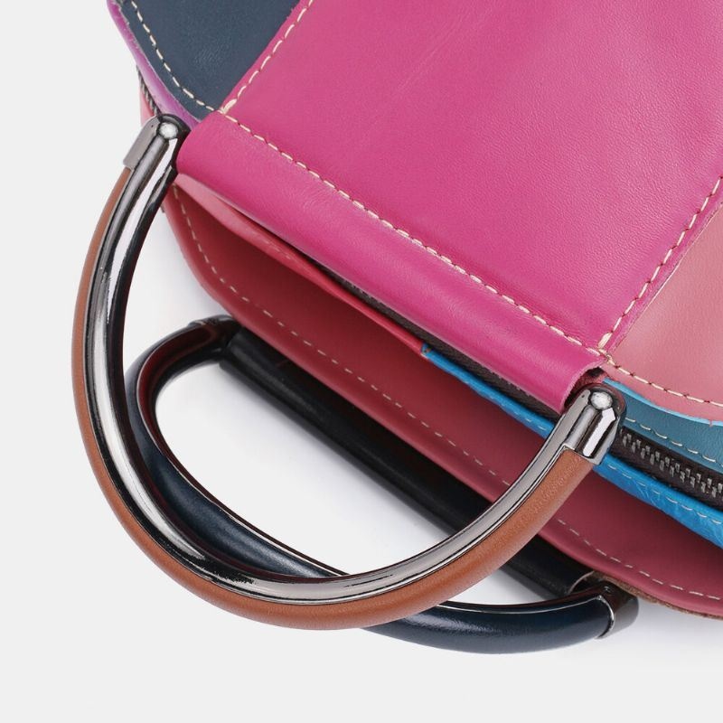 Kobiety Okrągła Torba Z Prawdziwej Skóry Patchworkowa Torba Crossbody Torebka Torba Na Ramię