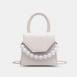 Kobiety Pearls Chain Decor Flap Wytłaczany Wzór Węża Mini Torebka Crossbody Bag Torba Na Ramię