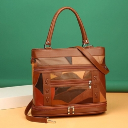 Kobiety Prawdziwej Skóry Geometryczny Wzór Dopasowanie Kolorów Vintage Duża Pojemność Torebki Torba Na Ramię Torby Crossbody