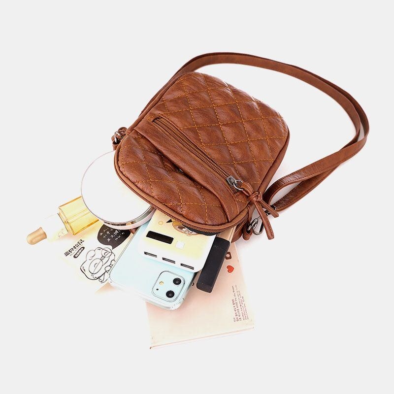 Kobiety Pu Leather Argyle Wzór Otwór Na Słuchawki Casual 6.3 Cala Torba Na Telefon Torby Crossbody Torba Na Ramię