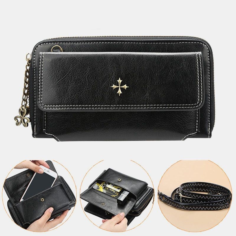 Kobiety Pu Leather Cross Flower Tassel Duża Pojemność Multi-card Slot Phone Bag Crossbody Bag Torba Na Ramię