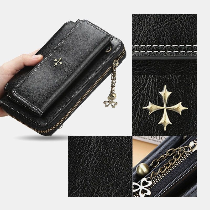 Kobiety Pu Leather Cross Flower Tassel Duża Pojemność Multi-card Slot Phone Bag Crossbody Bag Torba Na Ramię