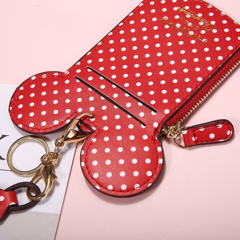 Kobiety Pu Leather Mouse Kształt Polka Dot Wzór Multi-card Slot Card Holder Portmonetka Torby Crossbody