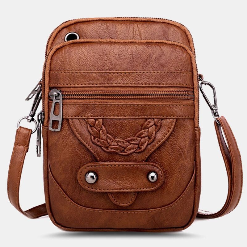 Kobiety Pu Leather Nit Otwór Na Słuchawki Retro 6.3 Cala Torba Na Telefon Torby Crossbody Torba Na Ramię