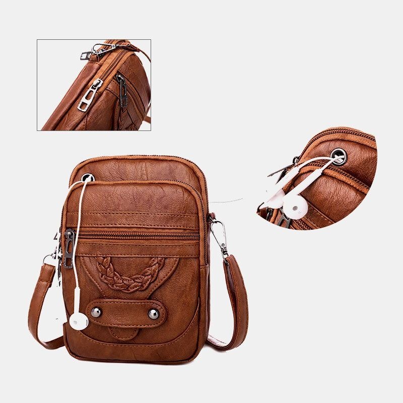 Kobiety Pu Leather Nit Otwór Na Słuchawki Retro 6.3 Cala Torba Na Telefon Torby Crossbody Torba Na Ramię