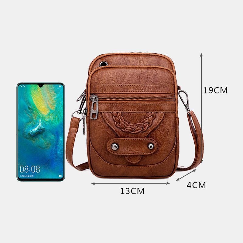 Kobiety Pu Leather Nit Otwór Na Słuchawki Retro 6.3 Cala Torba Na Telefon Torby Crossbody Torba Na Ramię