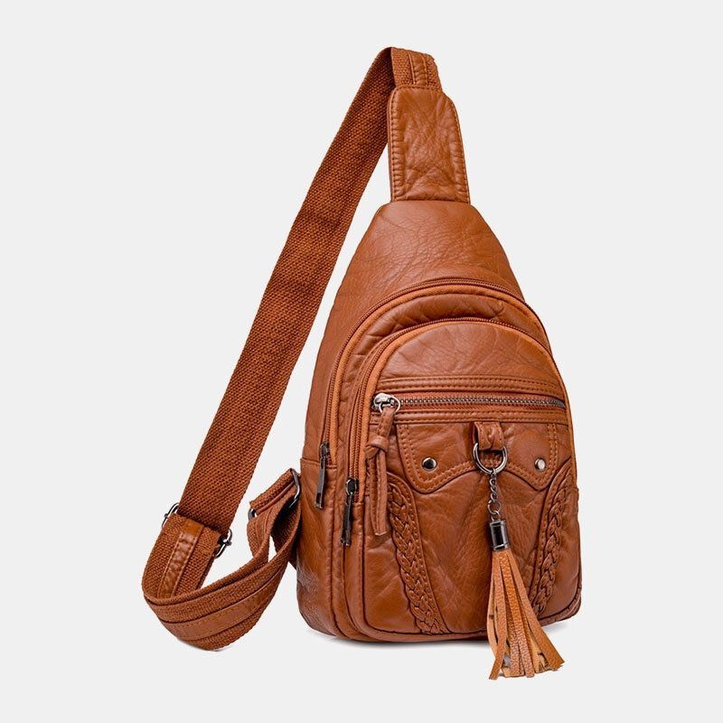 Kobiety Pu Leather Tassel O Dużej Pojemności Otwór Na Słuchawki Anti-theft Crossbody Torby Torba Na Ramię Torba Na Klatkę Piersiową