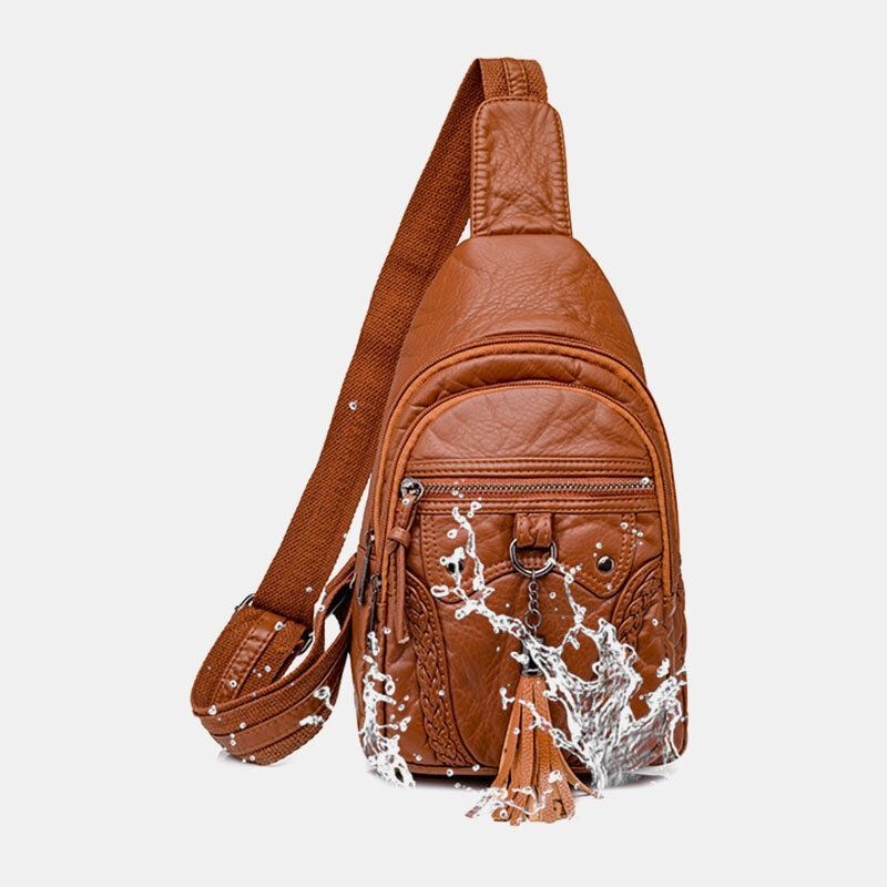 Kobiety Pu Leather Tassel O Dużej Pojemności Otwór Na Słuchawki Anti-theft Crossbody Torby Torba Na Ramię Torba Na Klatkę Piersiową