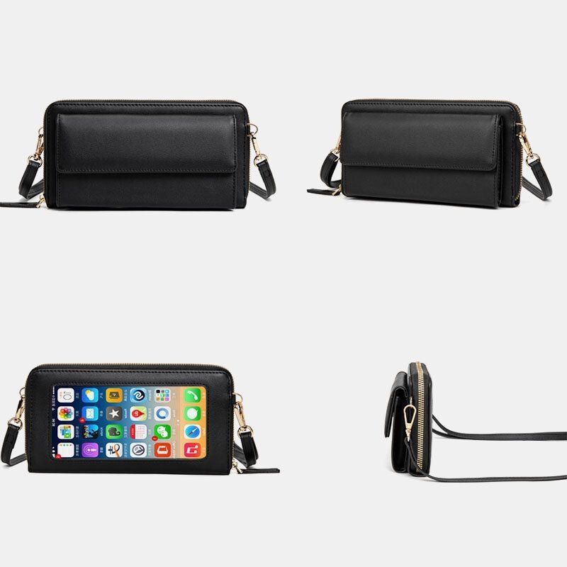 Kobiety Pu Skórzane Wielofunkcyjne Anti-theft 6.5-calowa Torba Na Telefon Z Ekranem Dotykowym 16 Gniazd Na Karty Torba Crossbody