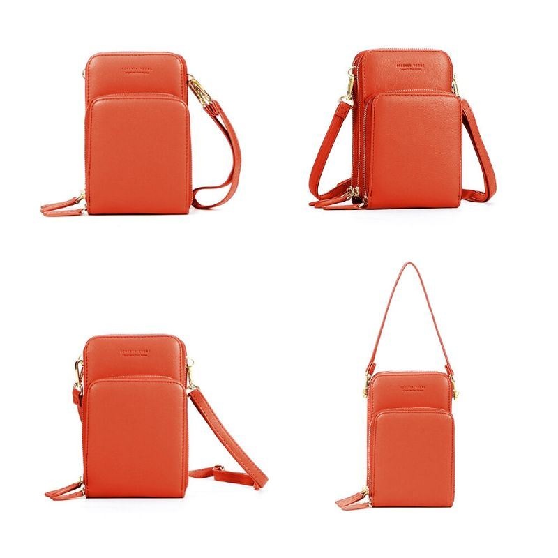 Kobiety Solidna Faux Leather Muti-pocket Kopertówki Torba Na Karty Torba Na Telefon Torba Crossbody Duża Pojemność