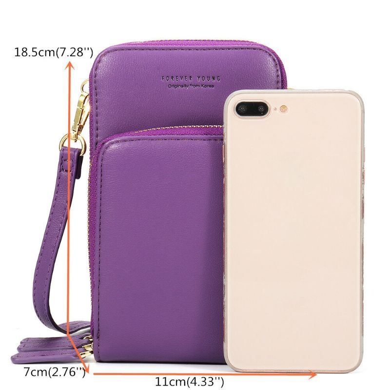 Kobiety Solidna Faux Leather Muti-pocket Kopertówki Torba Na Karty Torba Na Telefon Torba Crossbody Duża Pojemność