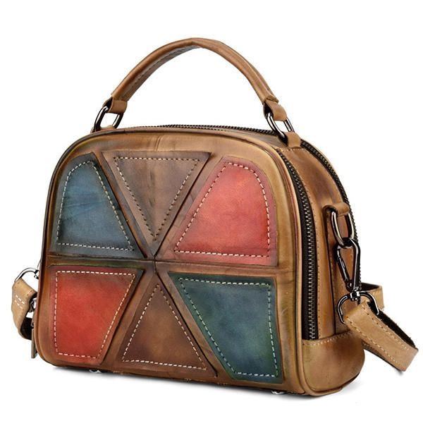 Kobiety Vintage Prawdziwej Skóry Ręcznie Robione Pędzle Kolorowe Torebki Szwy Crossbody Torby