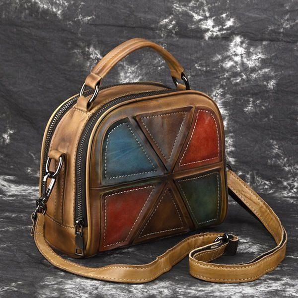 Kobiety Vintage Prawdziwej Skóry Ręcznie Robione Pędzle Kolorowe Torebki Szwy Crossbody Torby