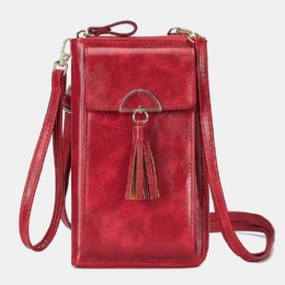 Kobiety Wielofunkcyjne Antykradzieżowe Tassel Decor Crossbody Torba Z Wieloma Gniazdami Na Karty Portfel Kopertówka Torba Na Telefon