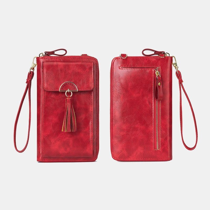 Kobiety Wielofunkcyjne Antykradzieżowe Tassel Decor Crossbody Torba Z Wieloma Gniazdami Na Karty Portfel Kopertówka Torba Na Telefon