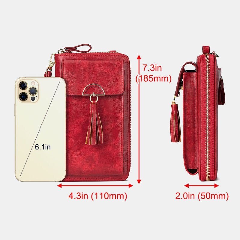 Kobiety Wielofunkcyjne Antykradzieżowe Tassel Decor Crossbody Torba Z Wieloma Gniazdami Na Karty Portfel Kopertówka Torba Na Telefon