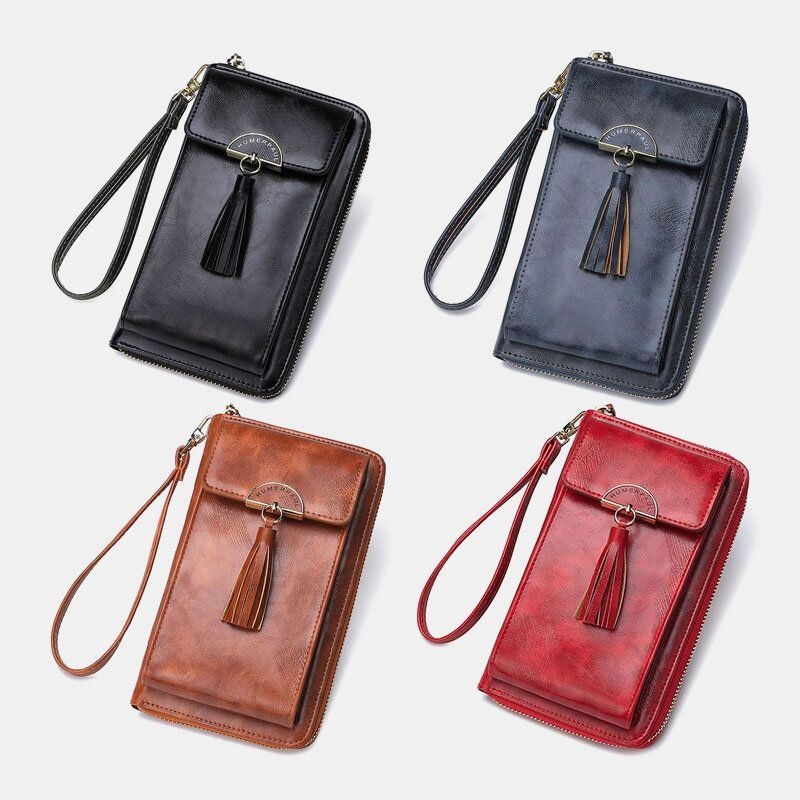 Kobiety Wielofunkcyjne Antykradzieżowe Tassel Decor Crossbody Torba Z Wieloma Gniazdami Na Karty Portfel Kopertówka Torba Na Telefon