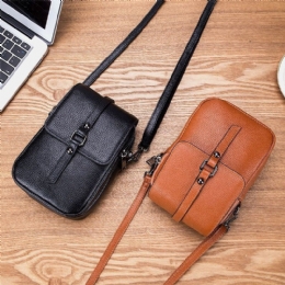 Kobiety Z Prawdziwej Skóry Na Co Dzień W Stylu Retro Wielowarstwowy Otwór Na Słuchawki 6.5 Cala Torba Na Telefon Torba Crossbody