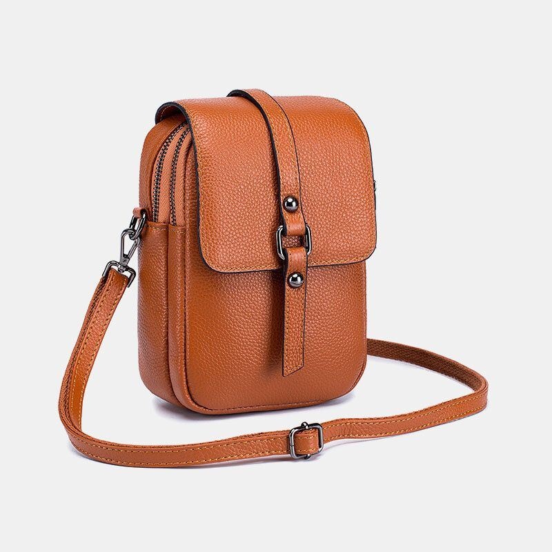 Kobiety Z Prawdziwej Skóry Na Co Dzień W Stylu Retro Wielowarstwowy Otwór Na Słuchawki 6.5 Cala Torba Na Telefon Torba Crossbody