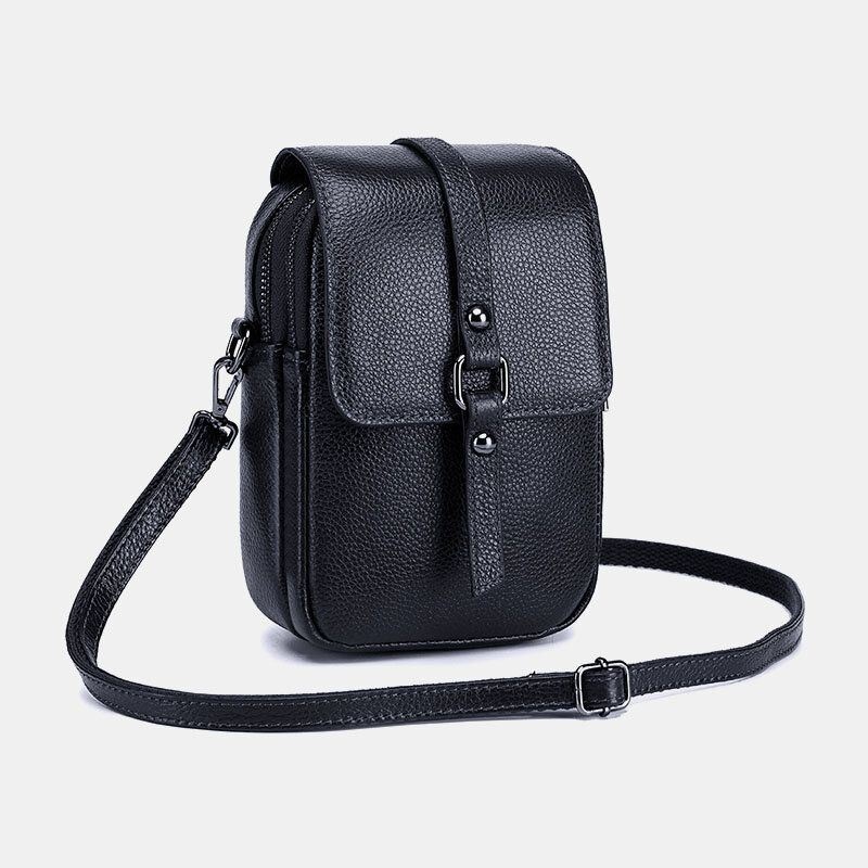 Kobiety Z Prawdziwej Skóry Na Co Dzień W Stylu Retro Wielowarstwowy Otwór Na Słuchawki 6.5 Cala Torba Na Telefon Torba Crossbody