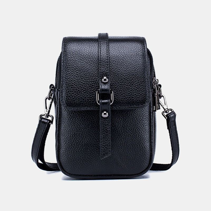 Kobiety Z Prawdziwej Skóry Na Co Dzień W Stylu Retro Wielowarstwowy Otwór Na Słuchawki 6.5 Cala Torba Na Telefon Torba Crossbody