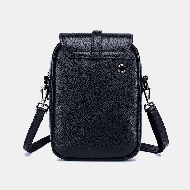 Kobiety Z Prawdziwej Skóry Na Co Dzień W Stylu Retro Wielowarstwowy Otwór Na Słuchawki 6.5 Cala Torba Na Telefon Torba Crossbody