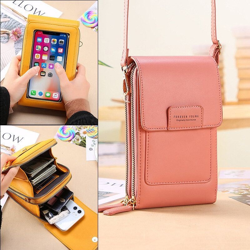 Kobiety Z Wieloma Szczelinami Klapka Przycisk Magnetyczny Ścieg Szczegóły Torba Crossbody Z Wieloma Kieszeniami Ekran Dotykowy Z Tyłu 7 Cal Torba Na Telefon