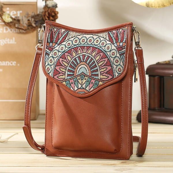 Styl Boho Retro Płótno Kwiatowy Druk Kobiety Torba Na Telefon Torba Na Ramię Crossbody