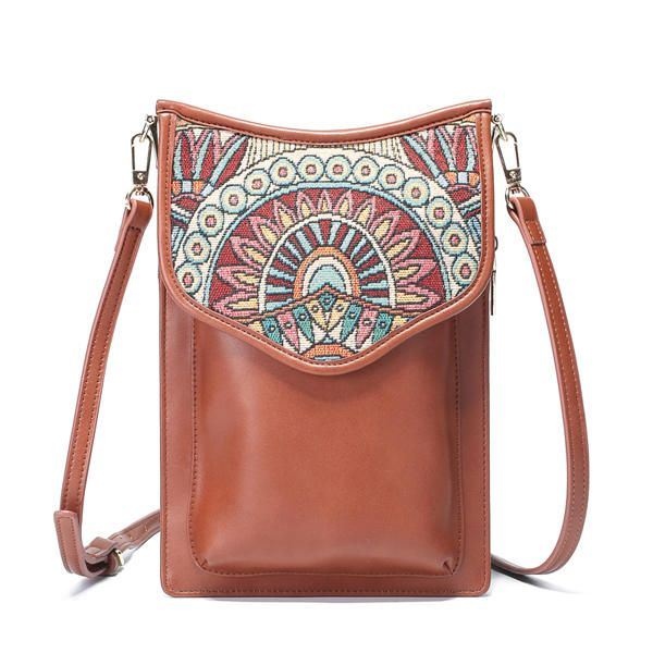 Styl Boho Retro Płótno Kwiatowy Druk Kobiety Torba Na Telefon Torba Na Ramię Crossbody