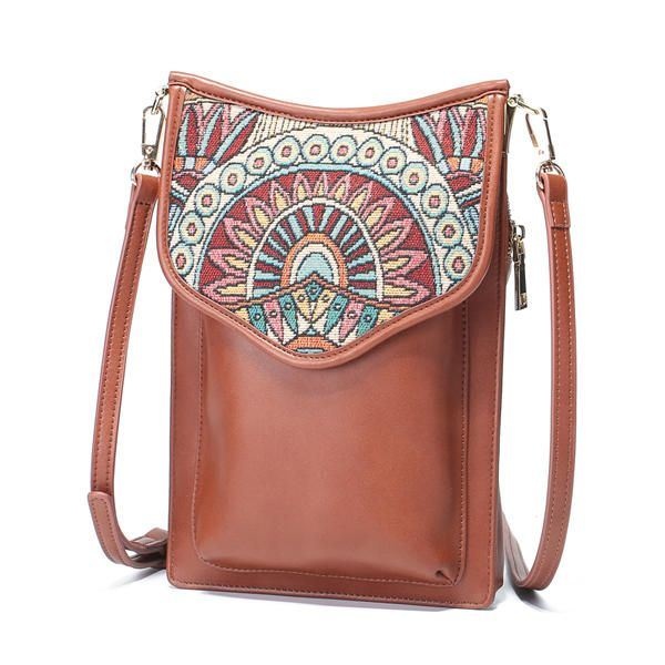 Styl Boho Retro Płótno Kwiatowy Druk Kobiety Torba Na Telefon Torba Na Ramię Crossbody