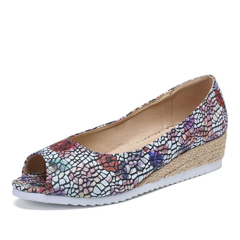 Damskie Espadryle Wygodne Wedge Peep Toe Slip On Platform